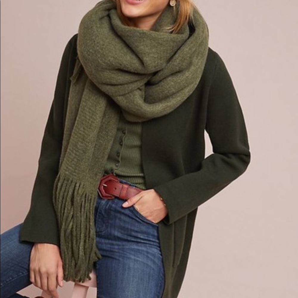 Anthropologie fringed wrap scarf in olive